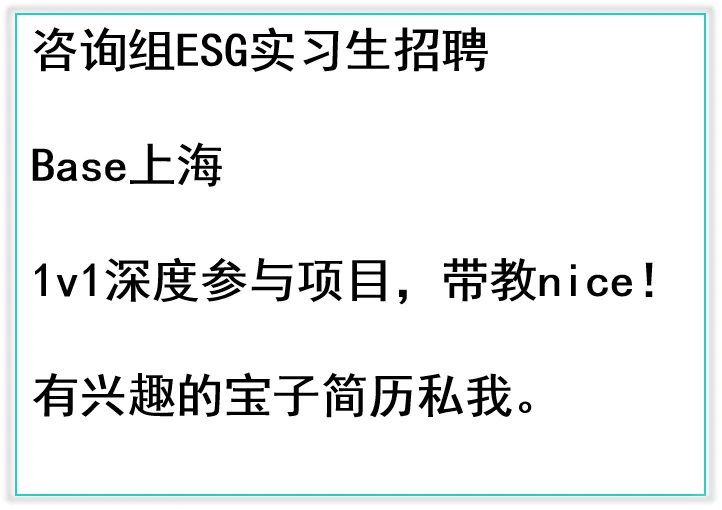 陆家嘴某咨询公司喜招ESG实习生！