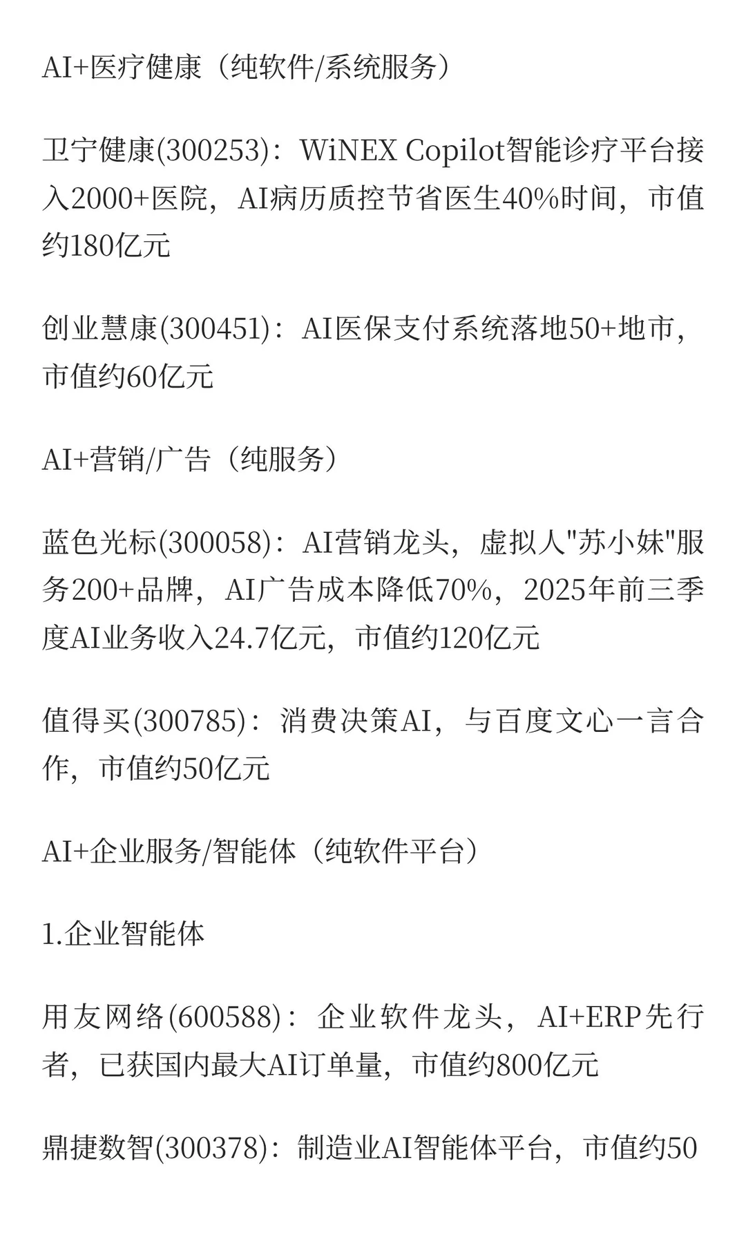 纯AI应用核心概念股