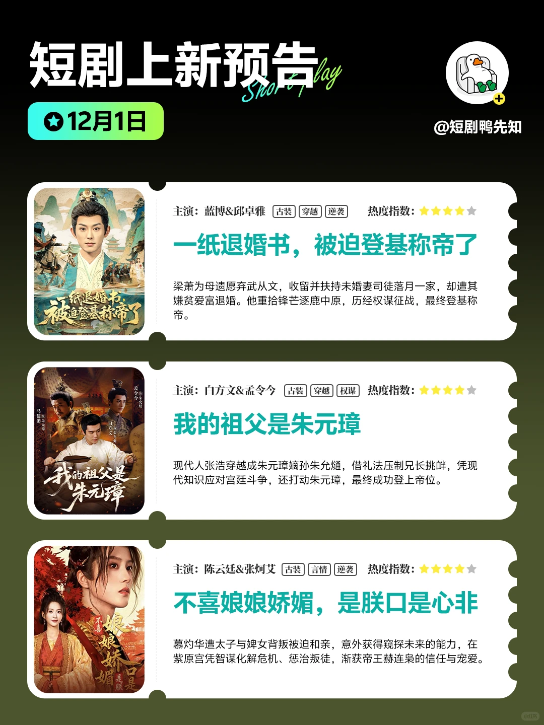 12月1日短剧上新清单 🎬 你觉得哪部会爆？