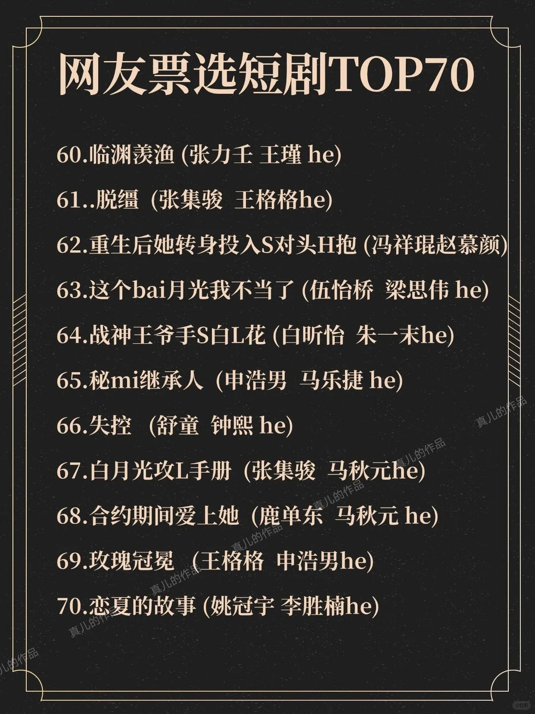 网友票选高质量短剧TOP70！剧荒求推见!!