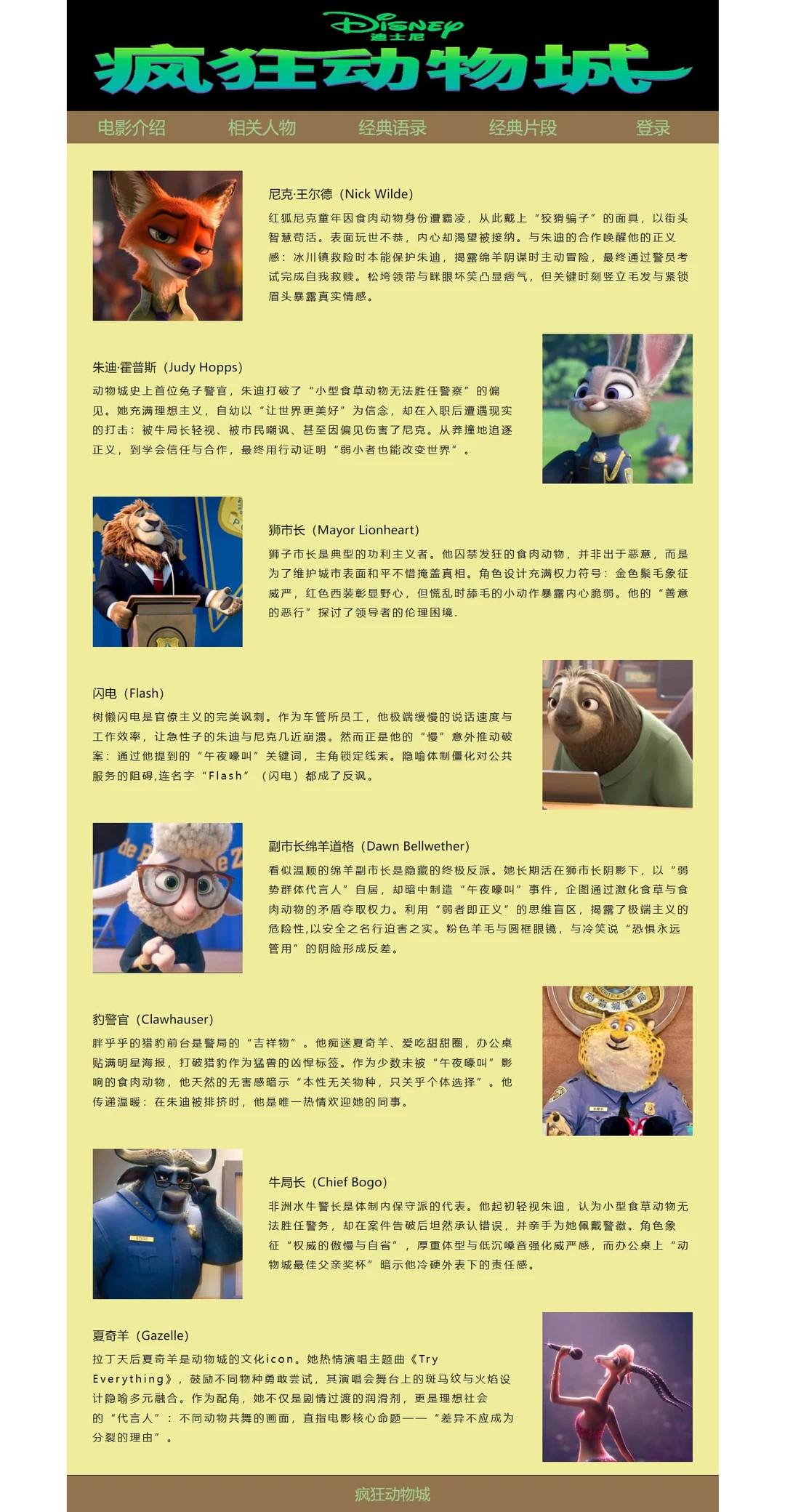 疯狂动物城html网页代码