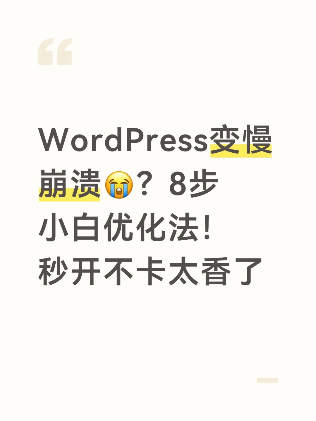 WordPress变慢崩溃😭？8步小白优化法！秒开-夜雨聆风
