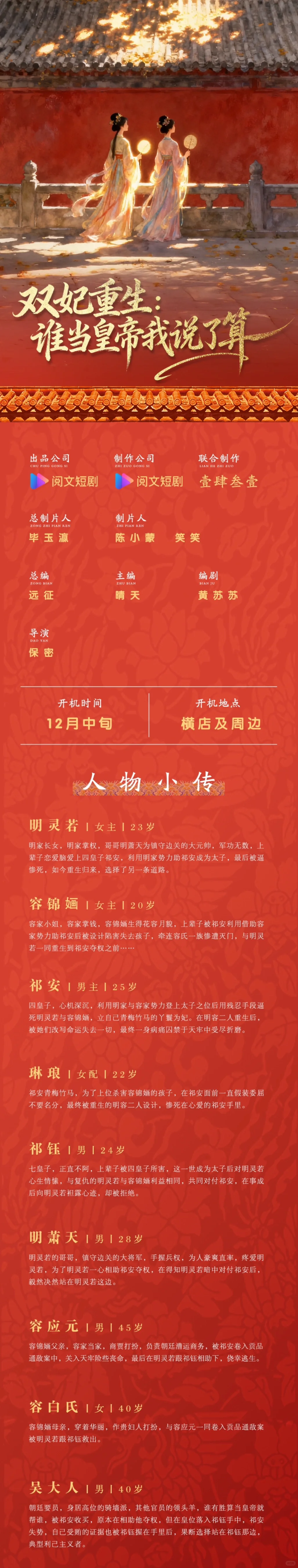 精品短劇《雙妃重生》招募演員啦