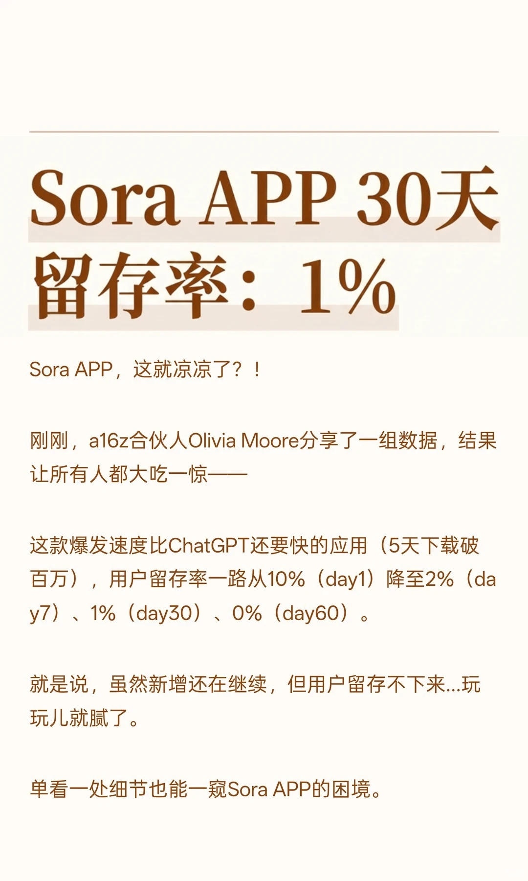 Sora APP凉凉，30天留存率仅1%。