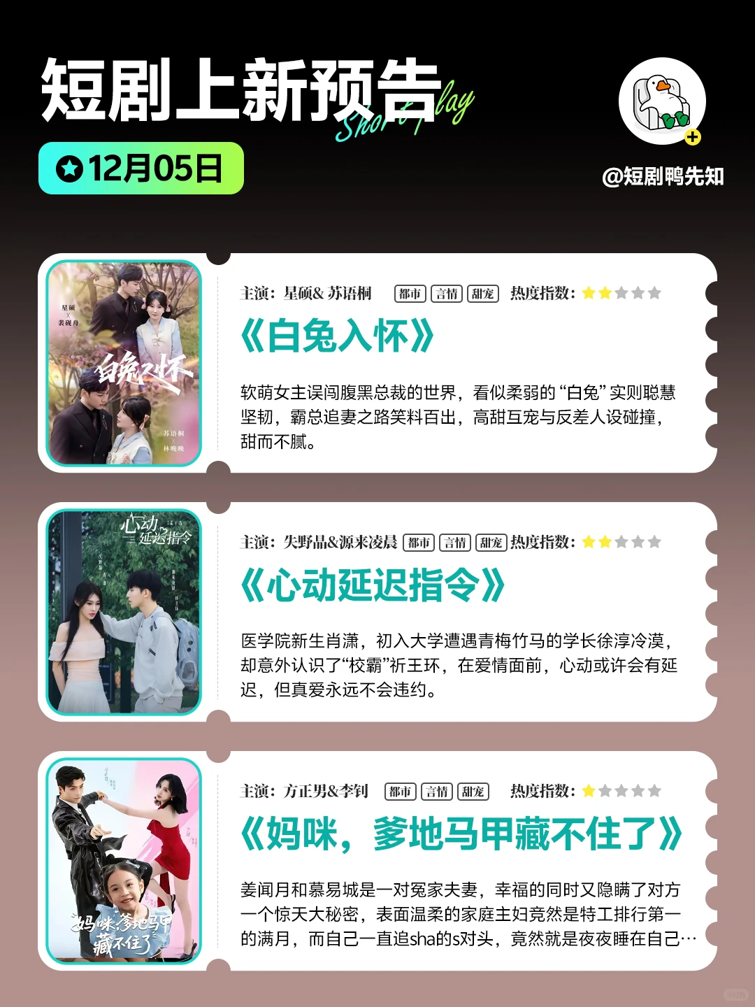 12月5日短剧预告👀热门新剧早知道