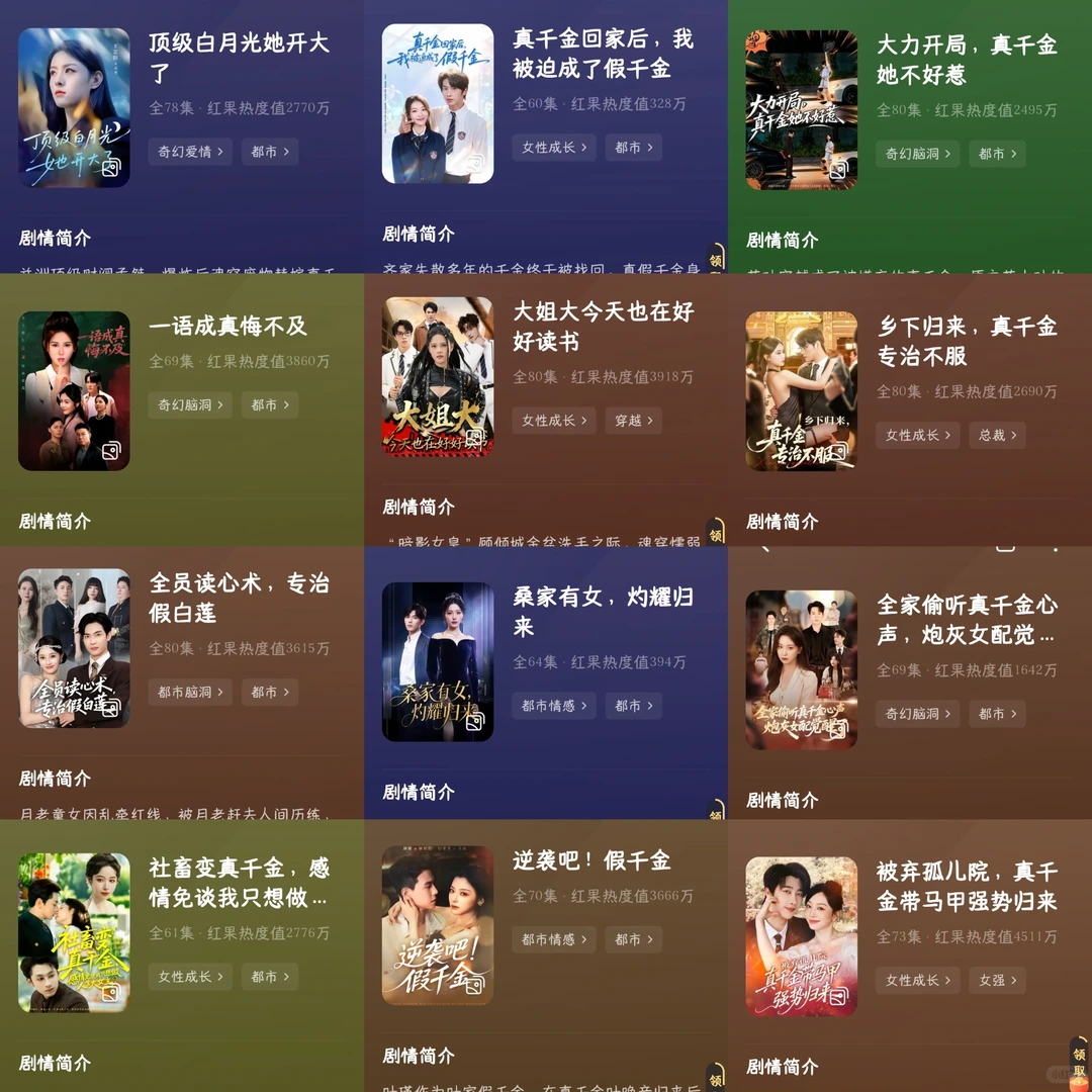 60部真假千金短剧测评