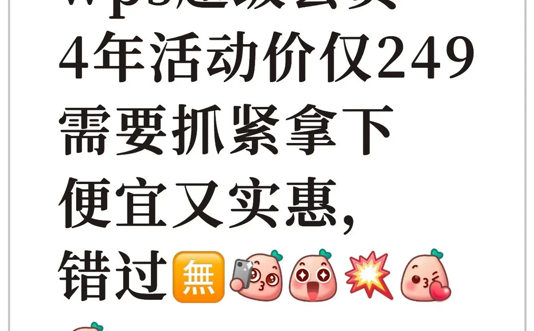 wps超级会员4年活动价仅249需要抓紧拿下便宜