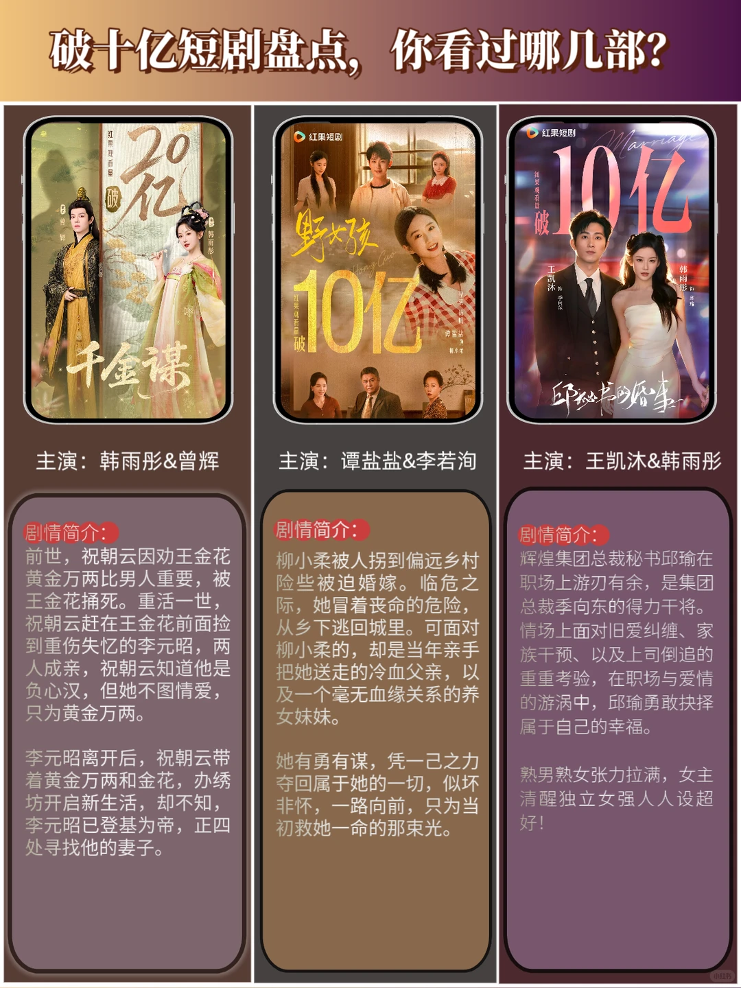 播放破十亿短剧盘点，你看过哪几部？