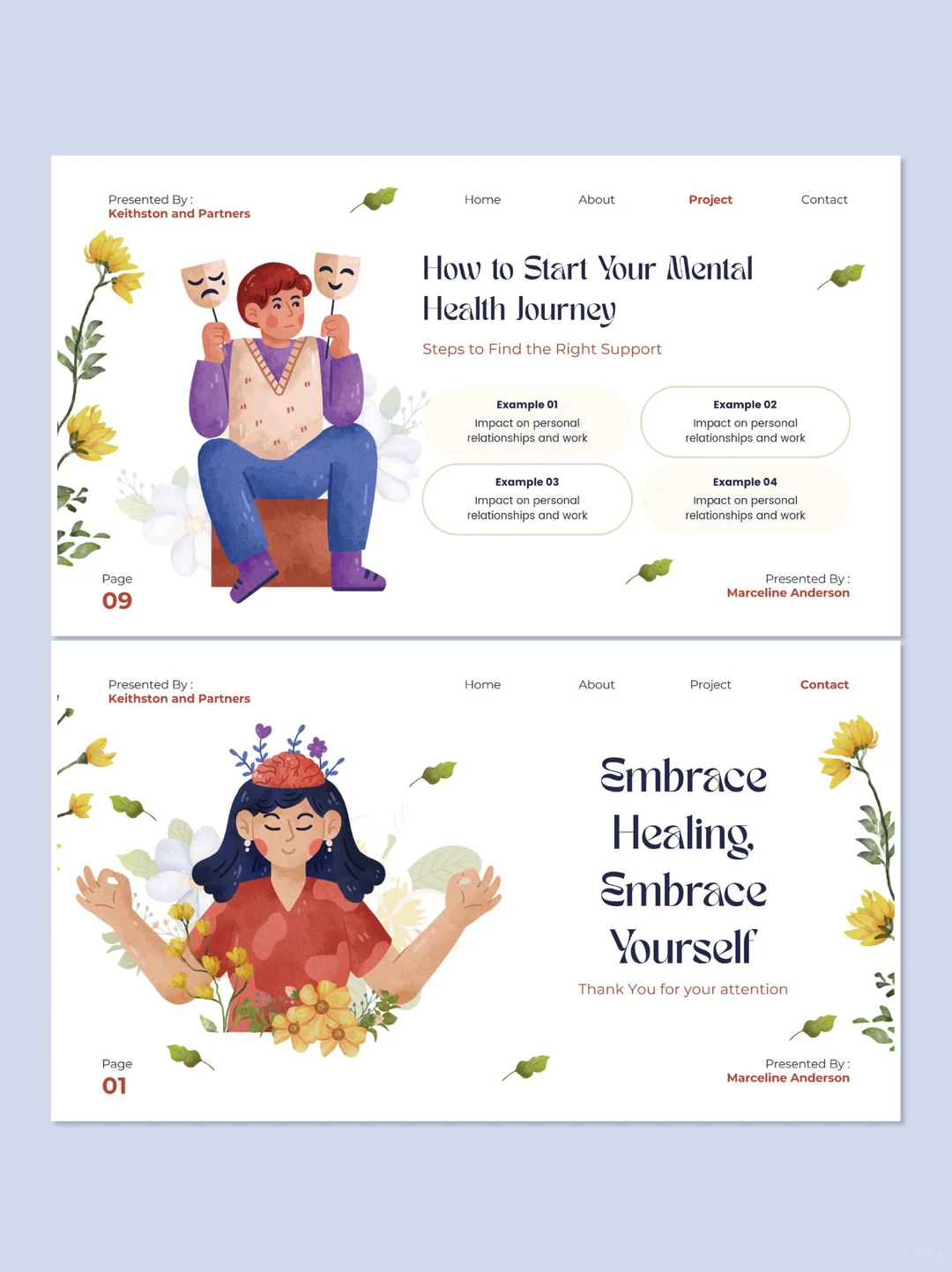 A756 || 水彩手绘花卉心理健康咨询ppt模板