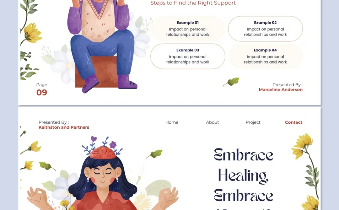 A756 || 水彩手绘花卉心理健康咨询ppt模板