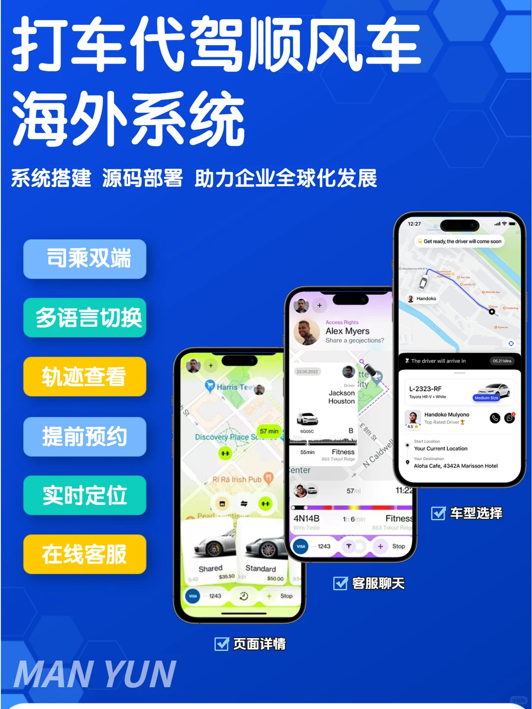 海外打车代驾APP开发 租车拼车顺风车源码
