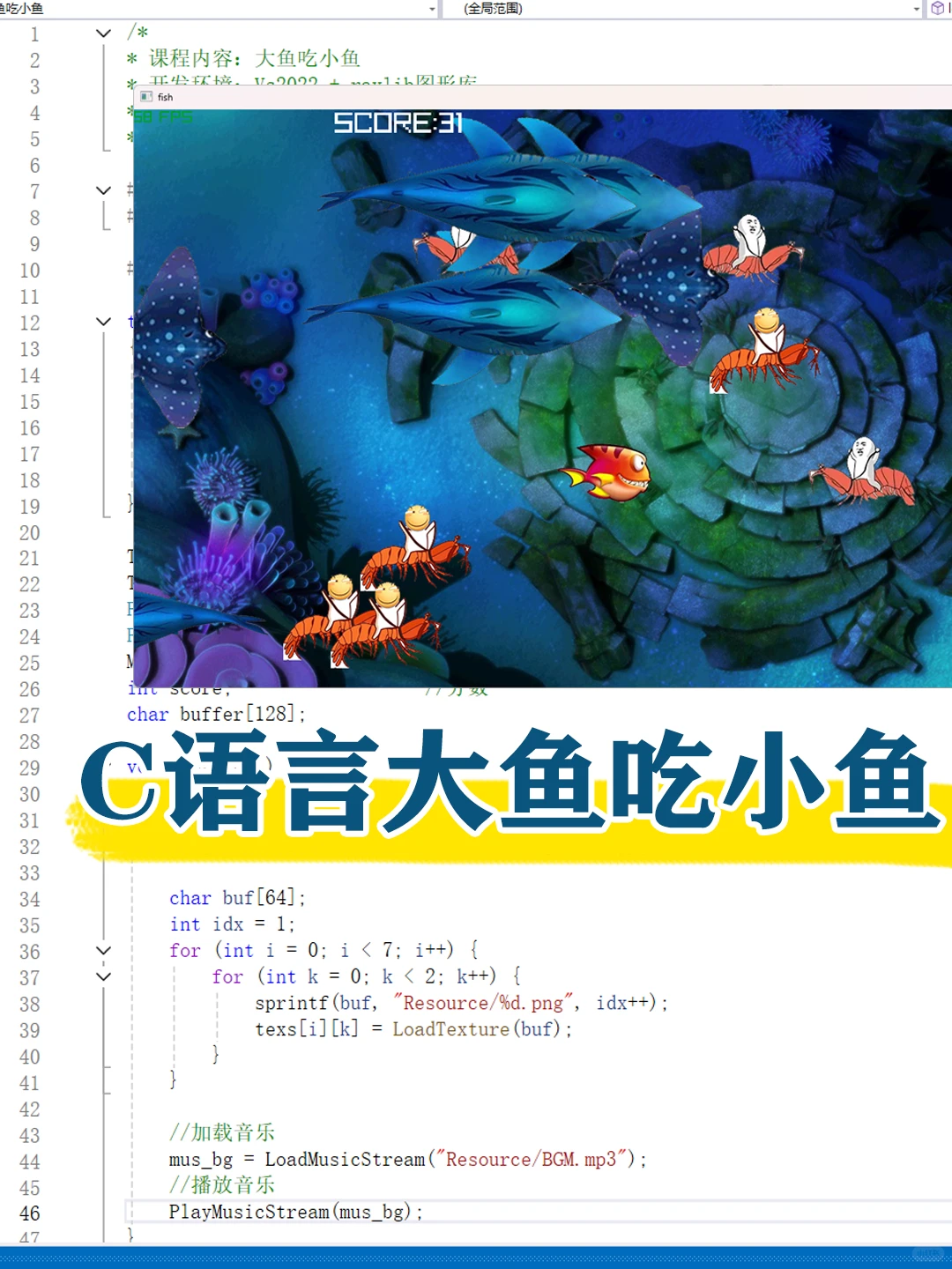 C语言实现大鱼吃小鱼游戏！源代码分享～