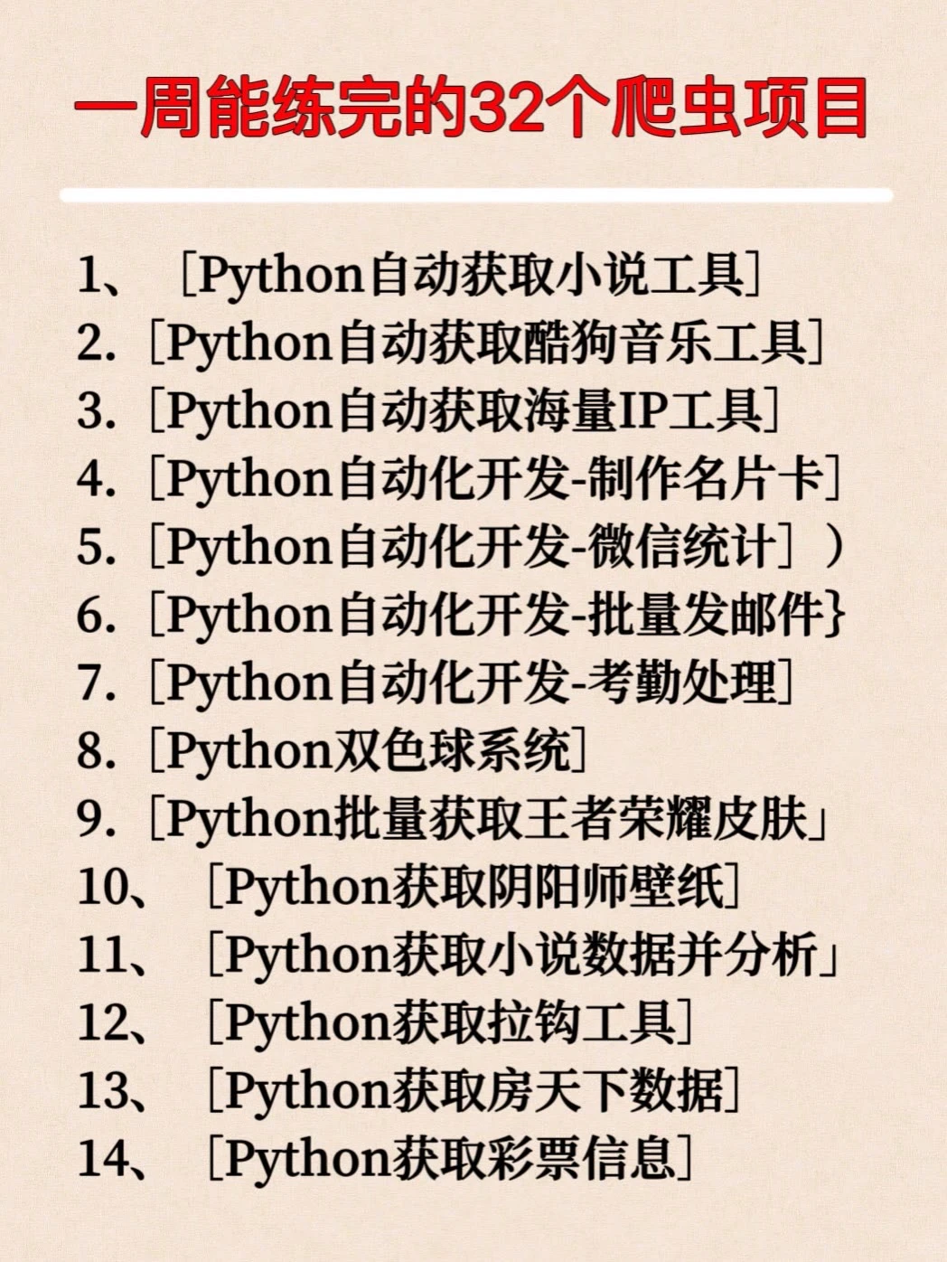 32个Python爬虫练手项目，附源码！初学者必备