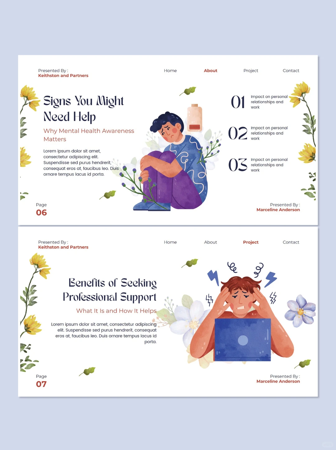 A756 || 水彩手绘花卉心理健康咨询ppt模板