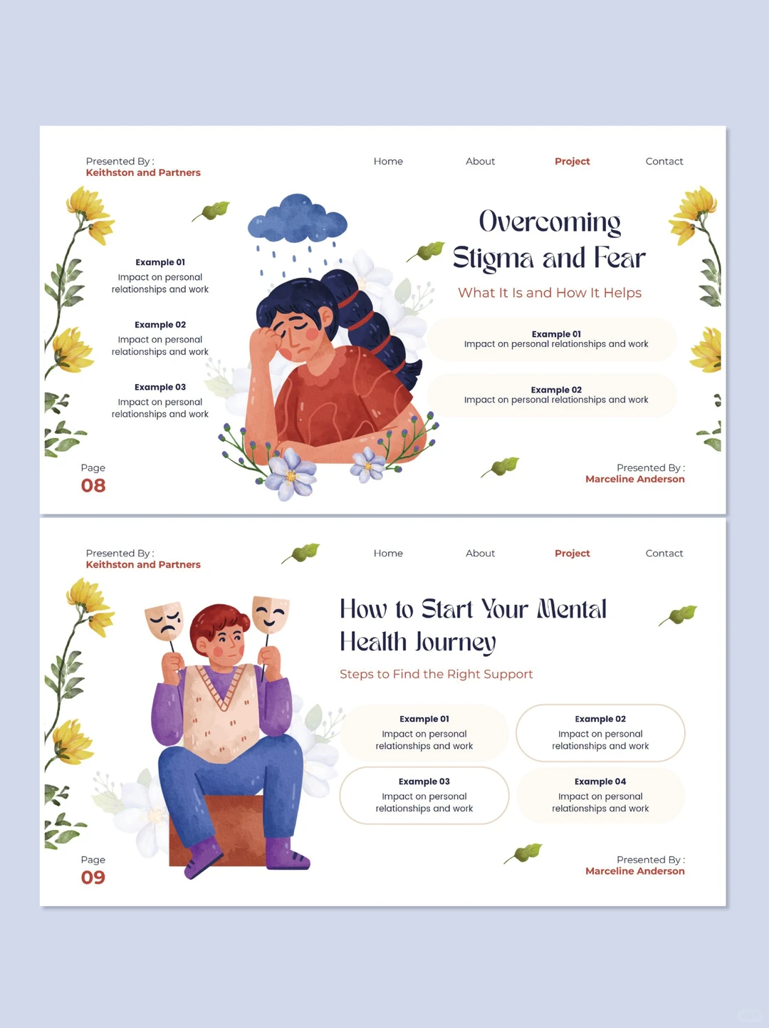 A756 || 水彩手绘花卉心理健康咨询ppt模板