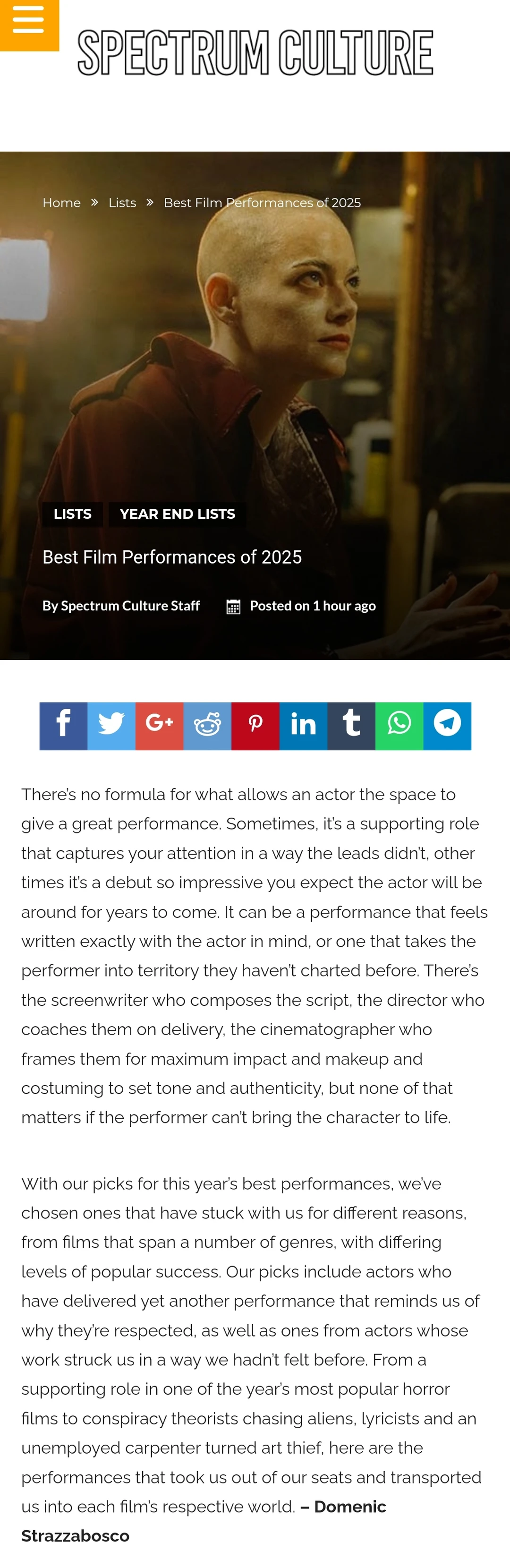 易烊千玺唯一中国人入榜2025最佳电影表演