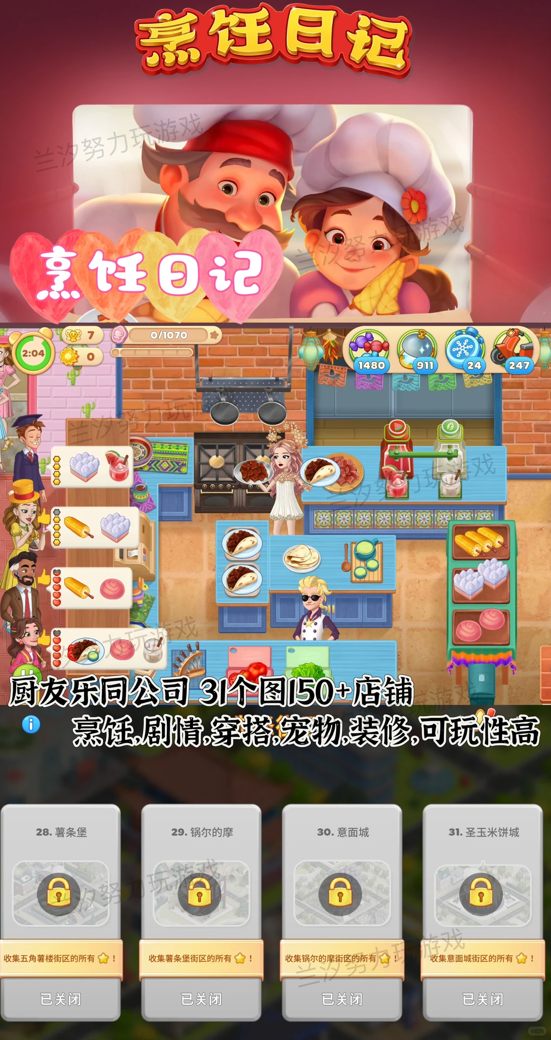 推荐几个50个店铺以上的烹饪游戏，超好玩