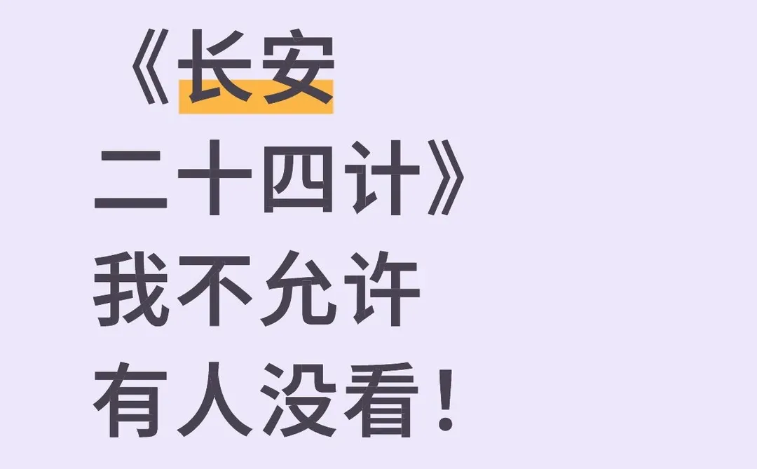 《长安二十四计》我不允许有人没看！