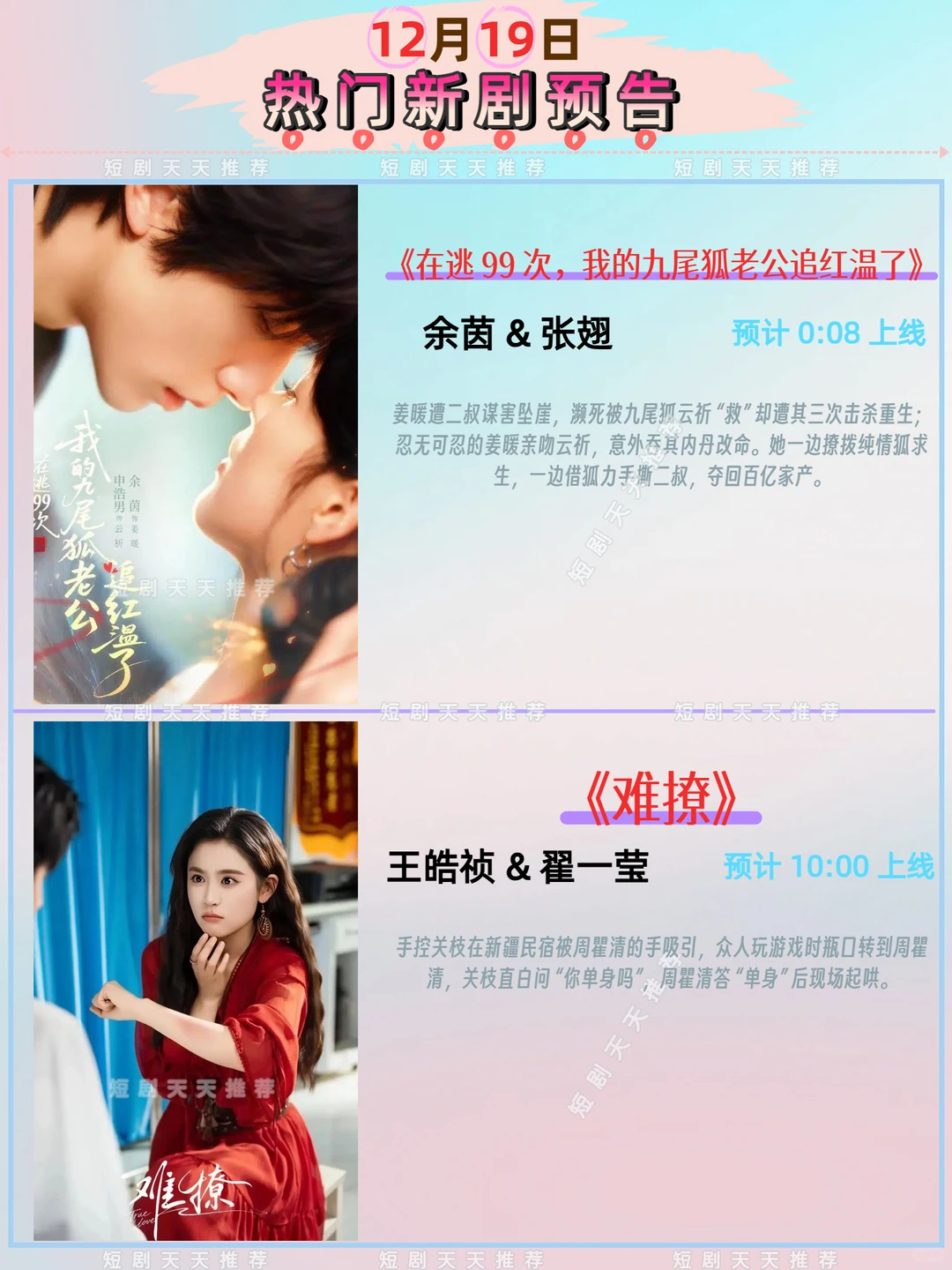 高质量推荐、12月19日热播短剧预告!