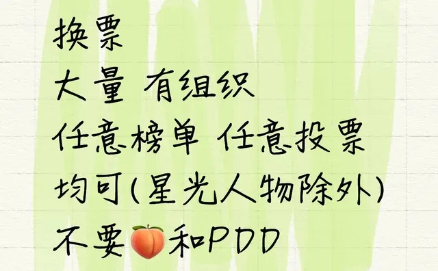 换票 大量 有组织 任意榜单 任意投票均可(星光人物除外)