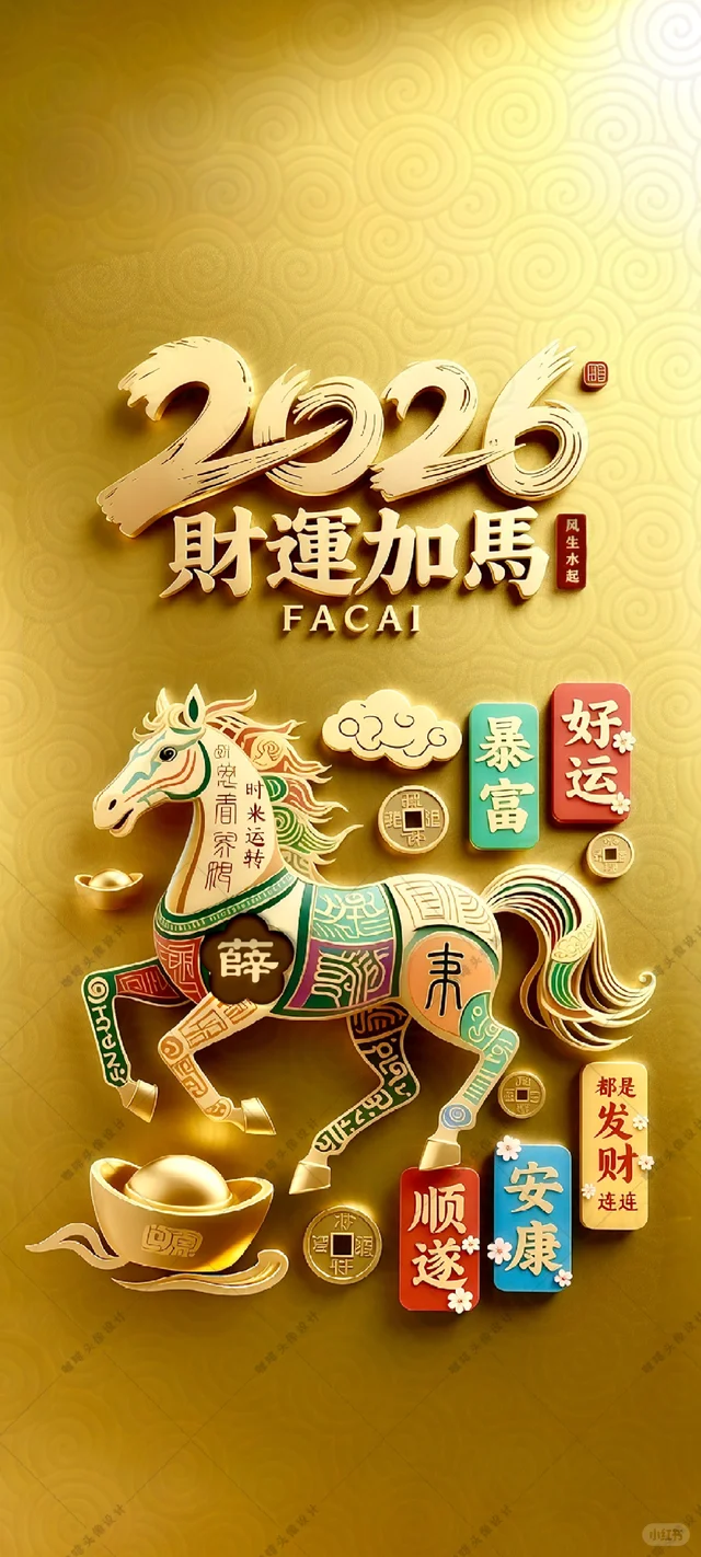 2026金光闪闪的马年手机壁纸