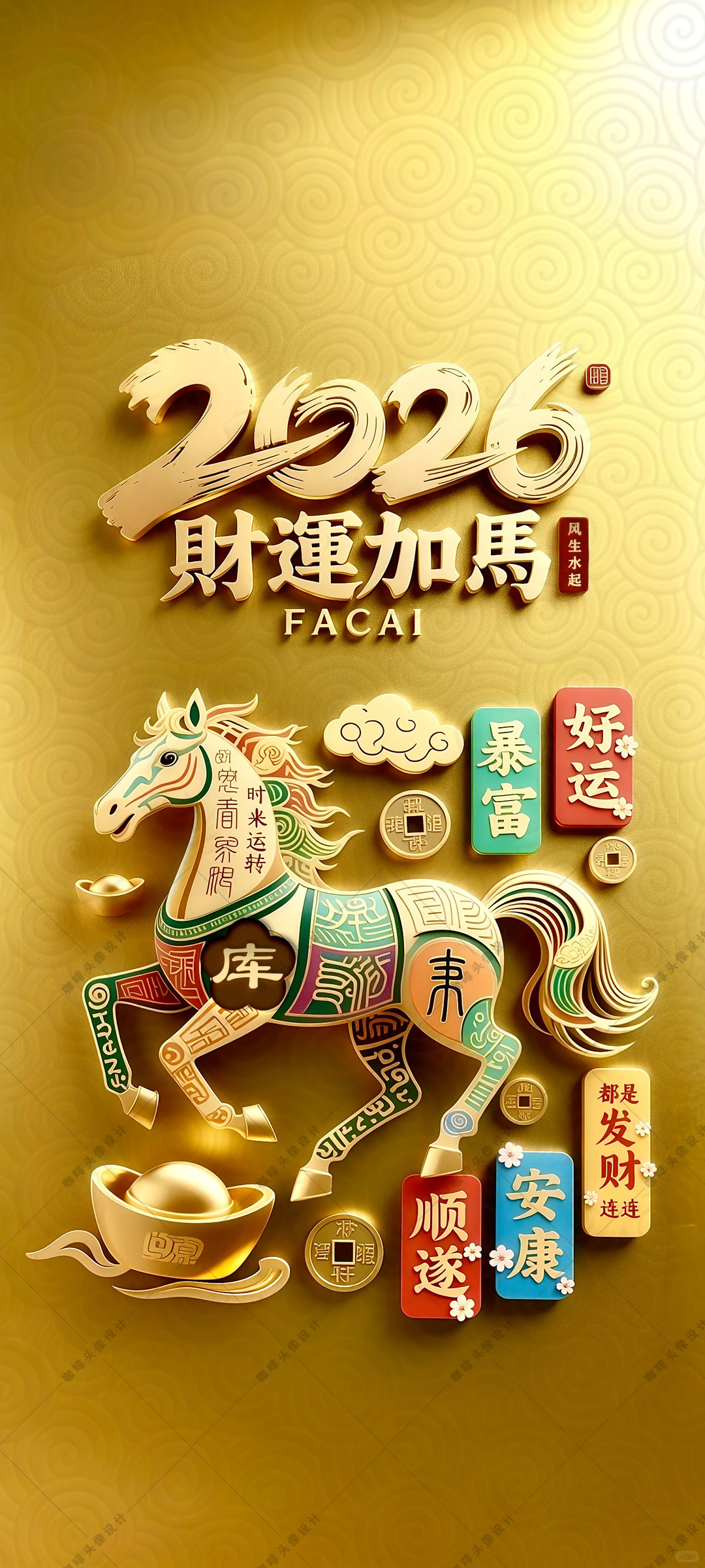 2026金光闪闪的马年手机壁纸