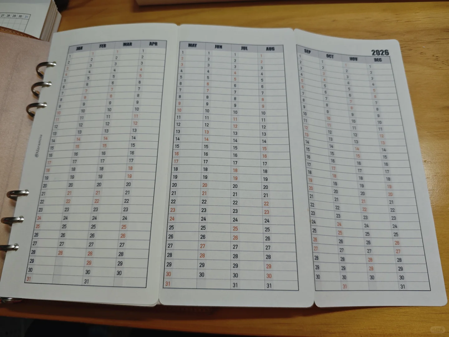 【自制内页分享】A5slim三折页2026月历打卡
