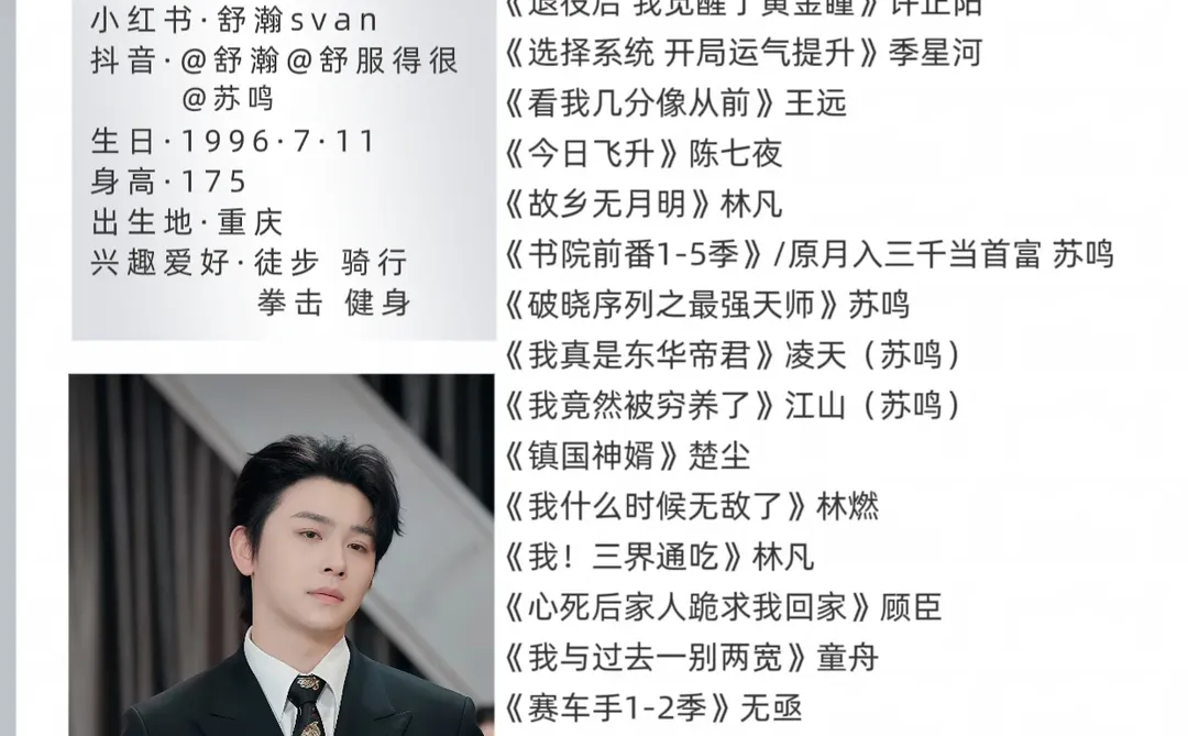 舒瀚最新剧目表 更新于12.12