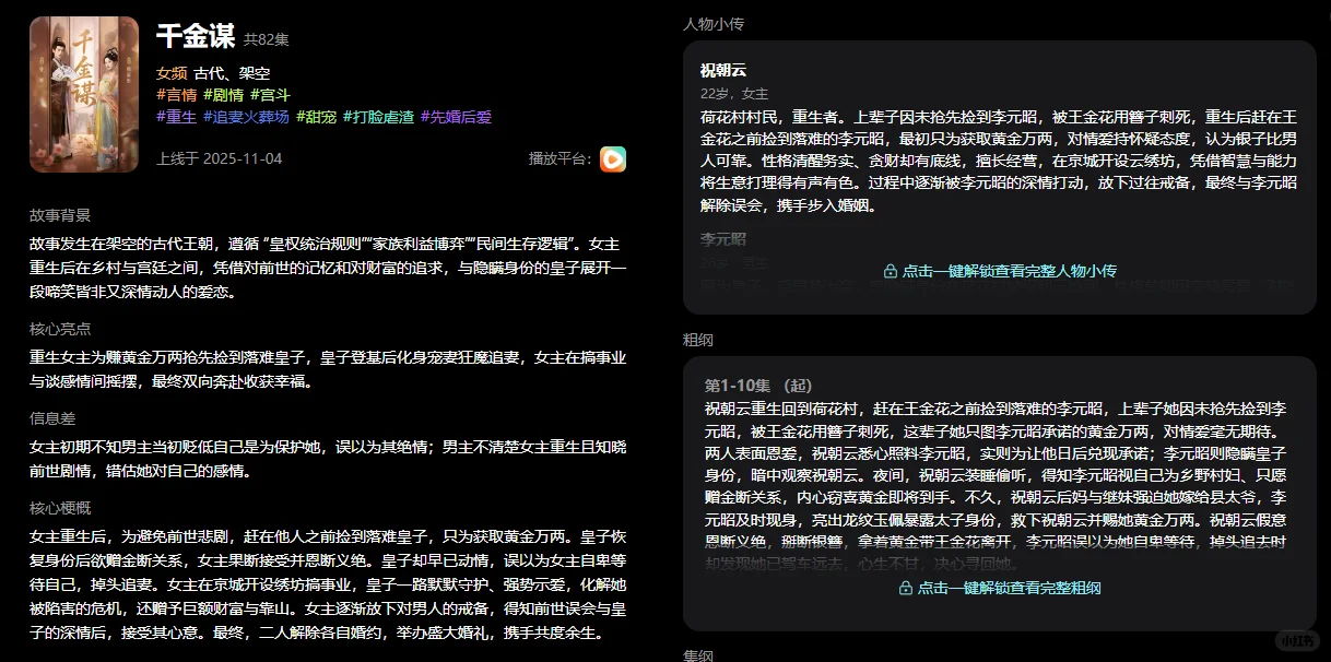 短剧拉片 | 《千金谋》核心设定