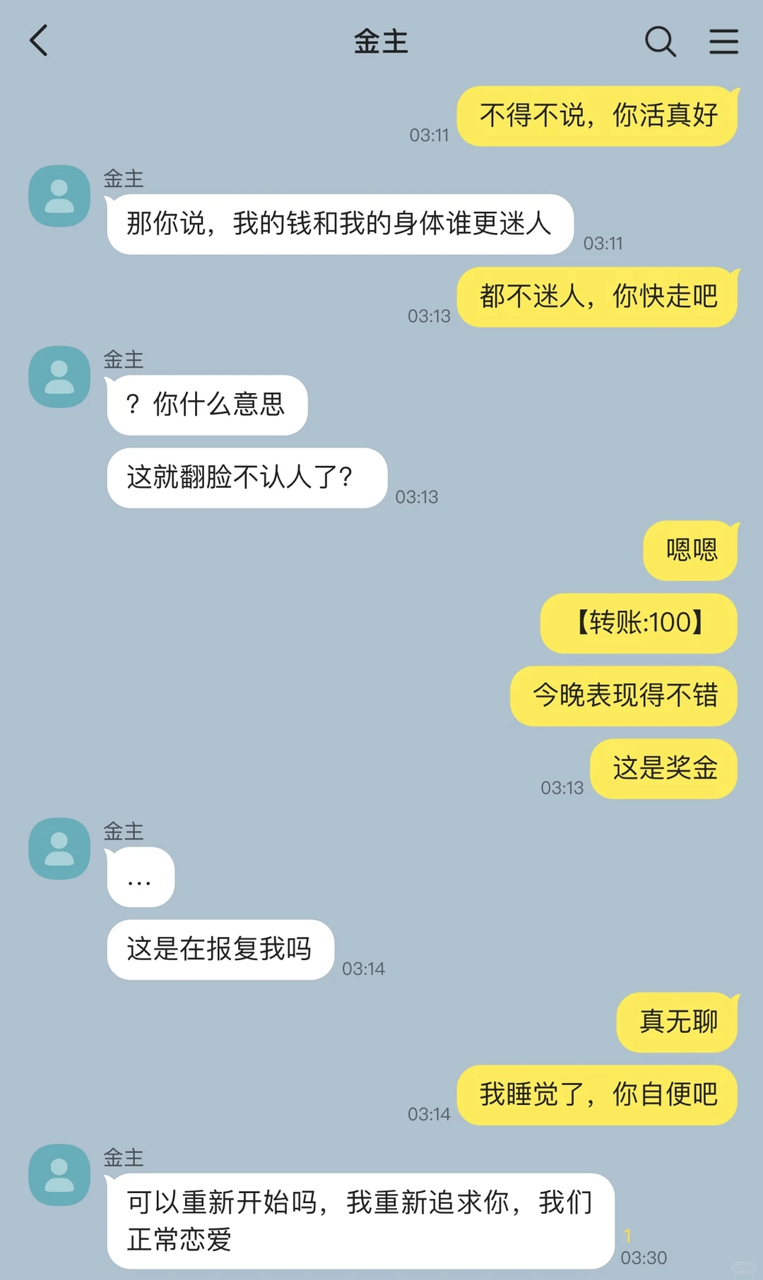 当我对金主爸爸翻脸不认人后，他却变舔狗了