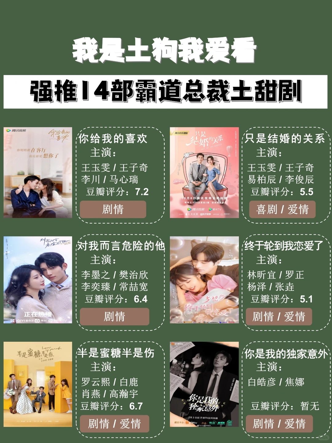 强推14部霸道总裁土甜剧