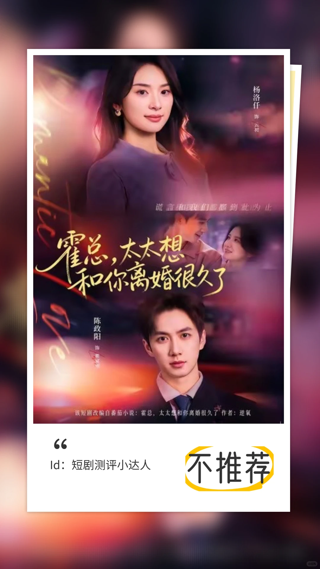 霍总，太太想和你离婚很久了❗️陈政阳杨洛仟