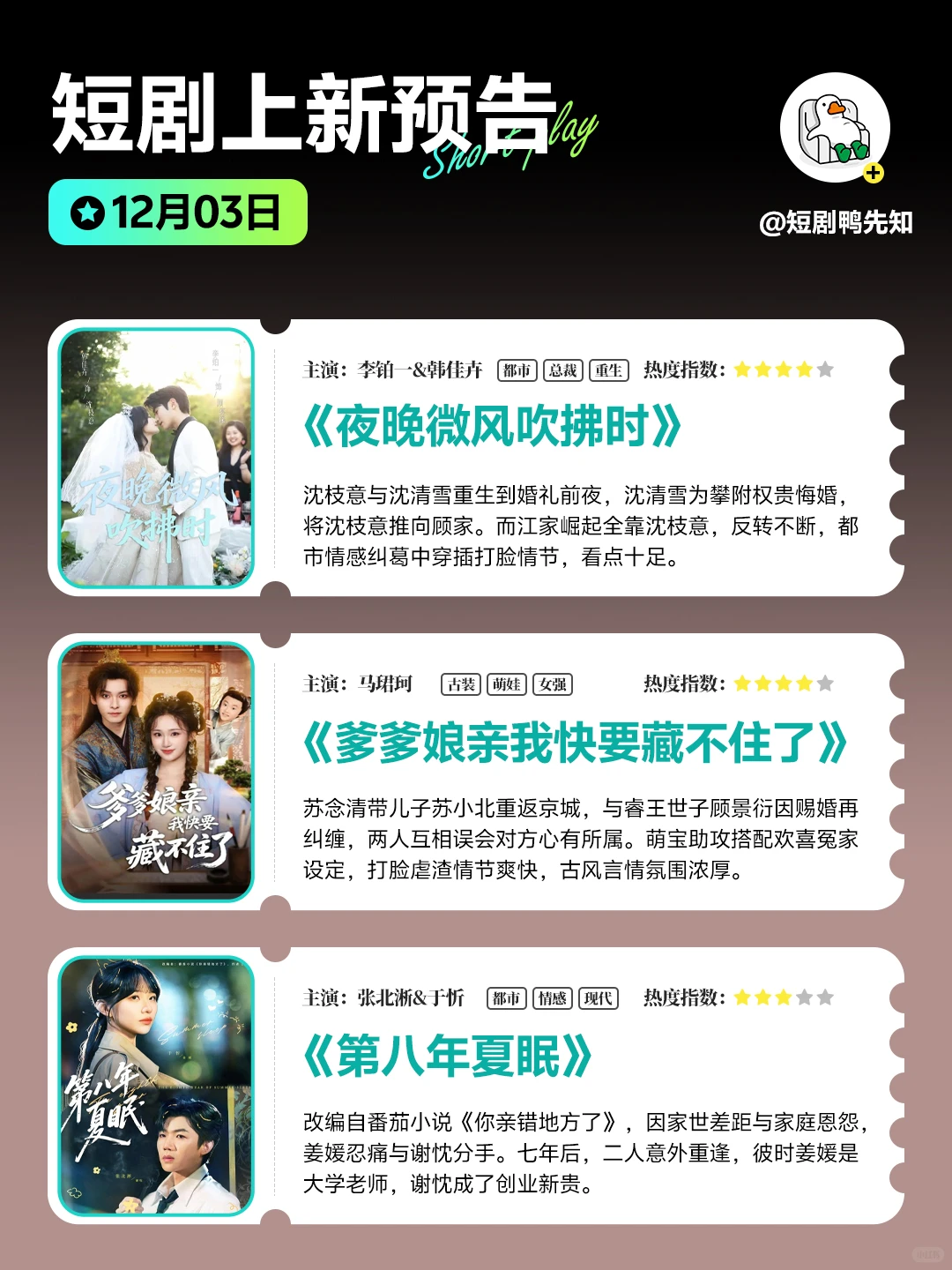 12月3日短剧预告 🥰 好剧别错过！