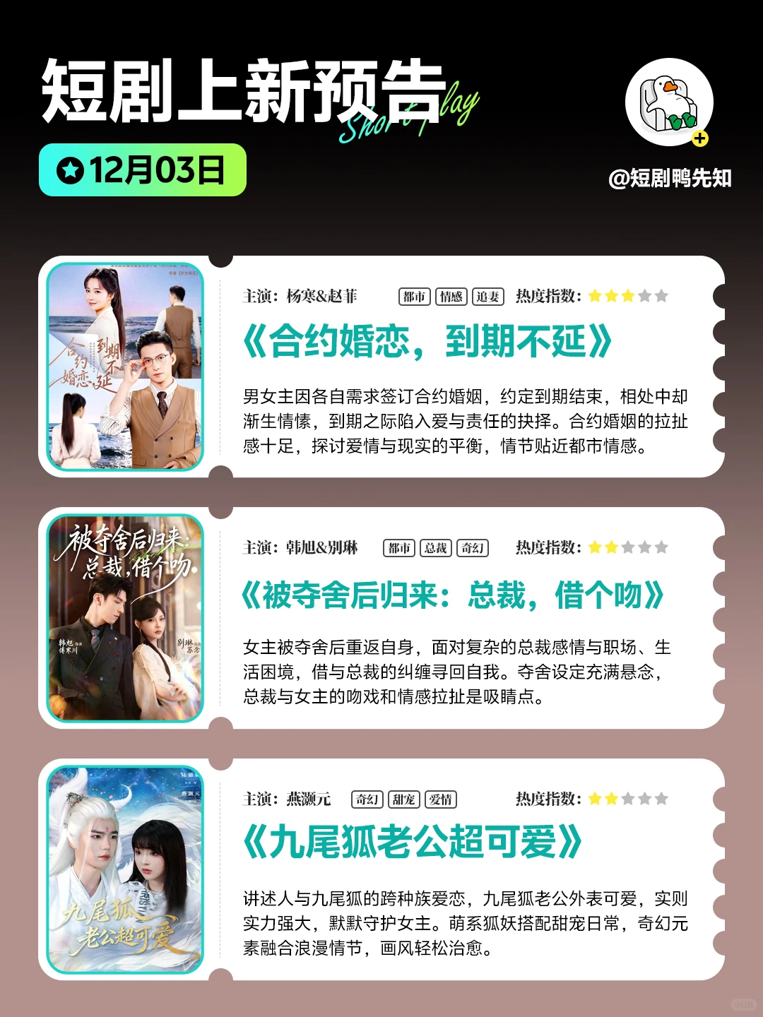 12月3日短剧预告 🥰 好剧别错过！