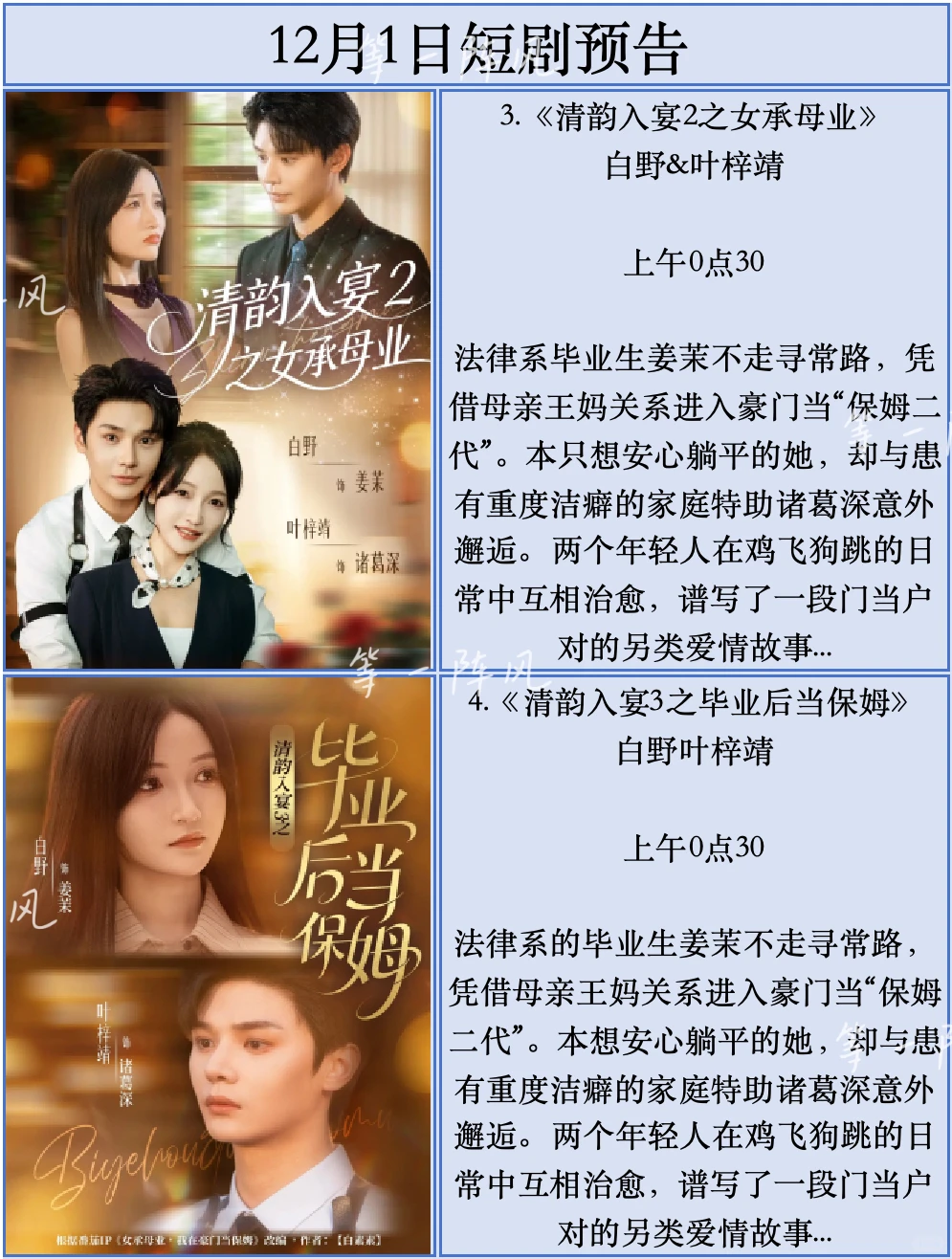 12月1日短剧预告