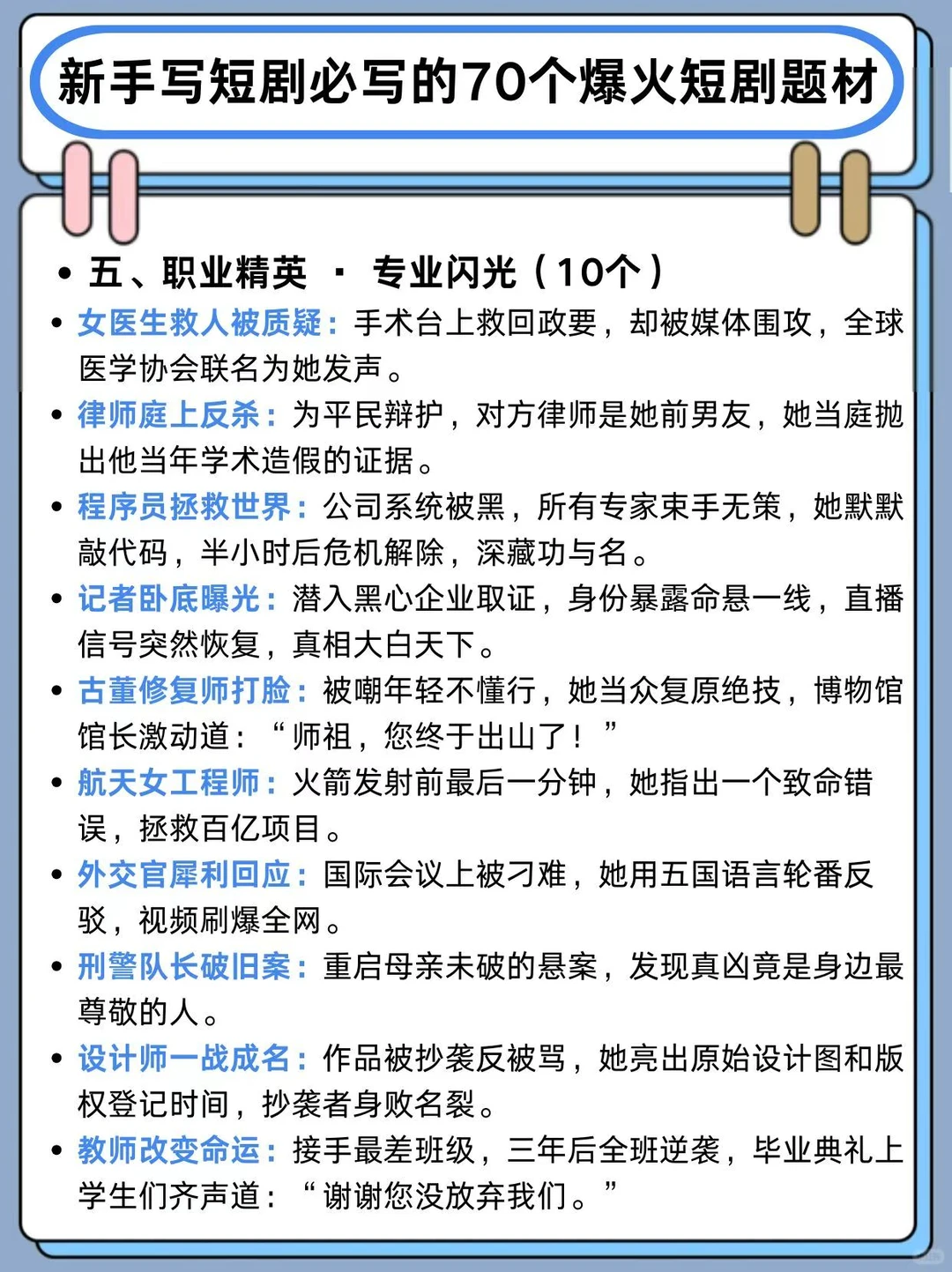 新手写短剧必写的70个爆火短剧题材