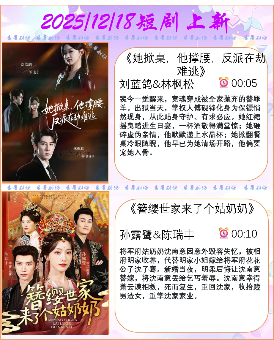 📺2025/12/18短剧上新