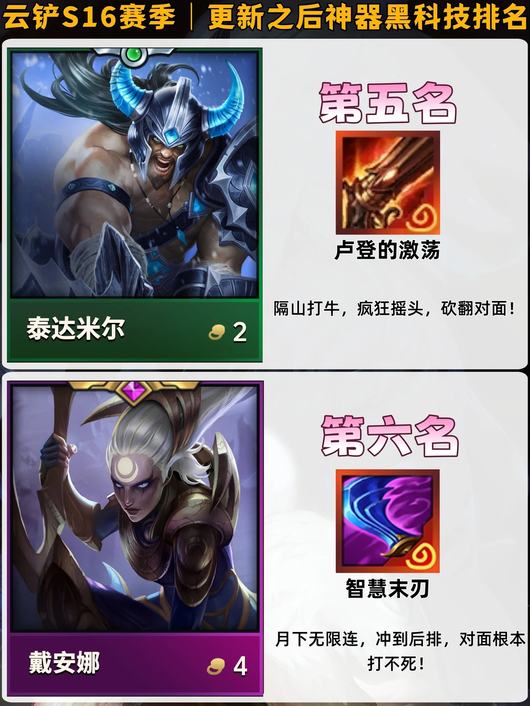 姐妹们！金铲铲S16赛季神器黑科技排名来咯