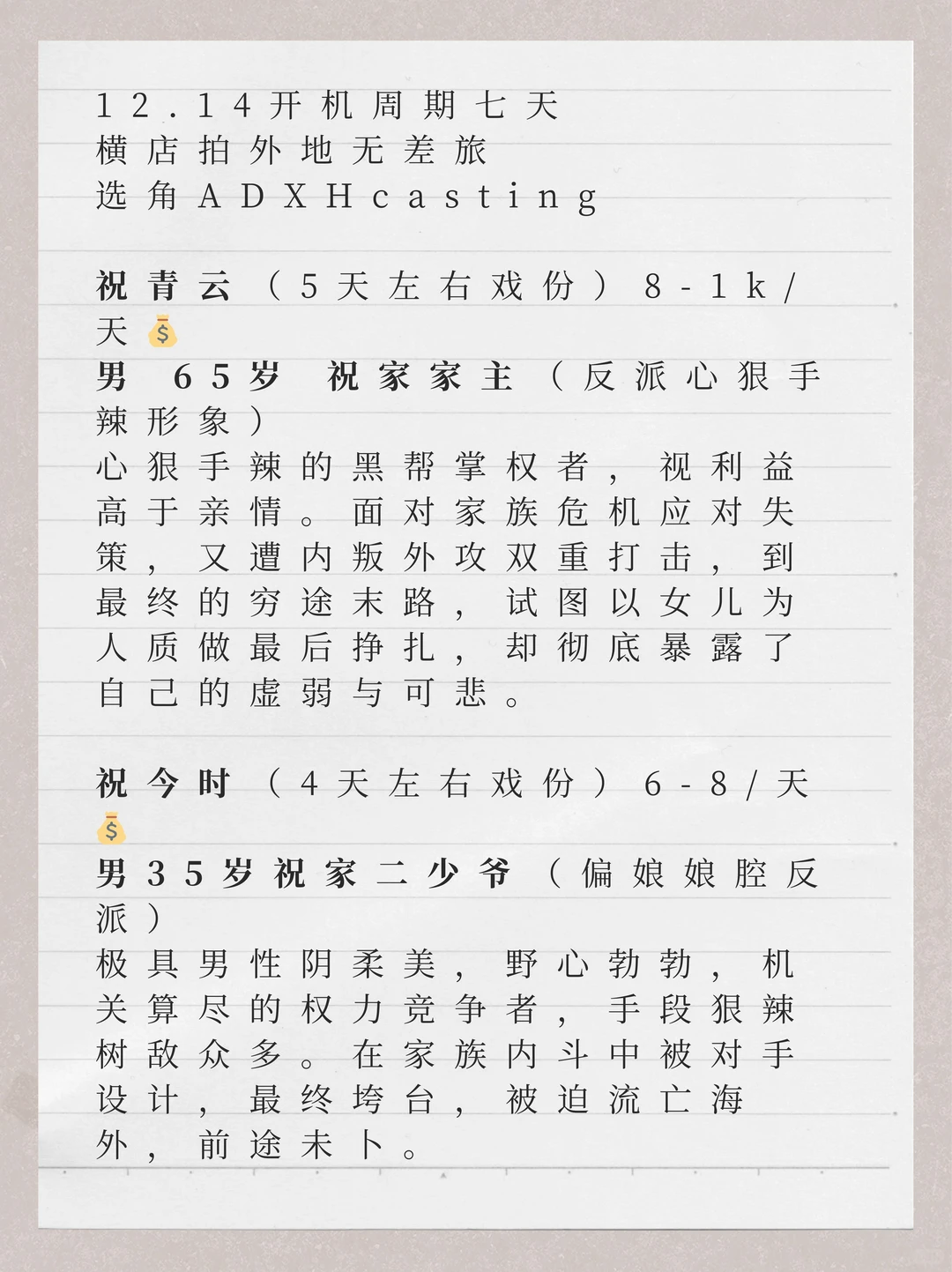 横店中老年男演员通告