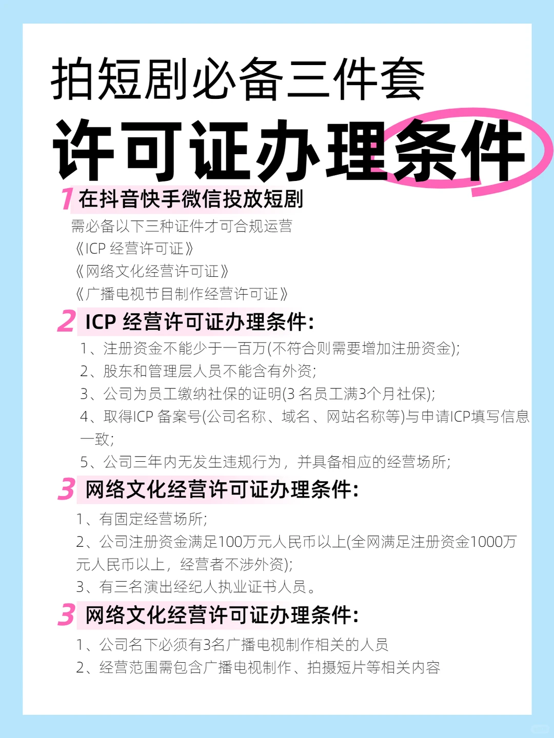 拍短剧必备三件套许可证办理条件！抓紧码住