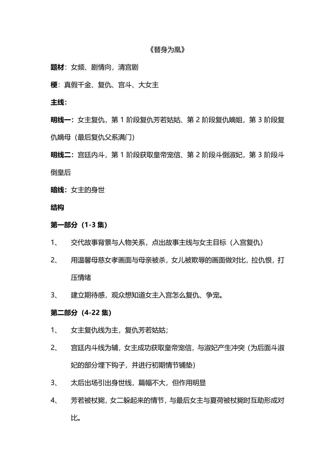 爆款短剧《替身为凰》剧本拆解