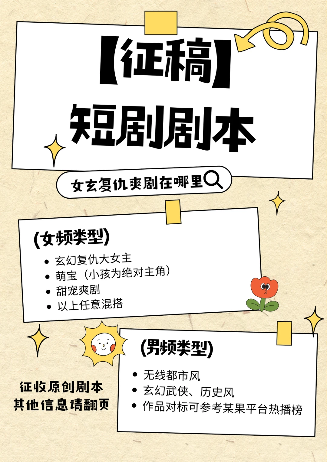 【短剧剧本收稿】男女频爽剧在哪里？！