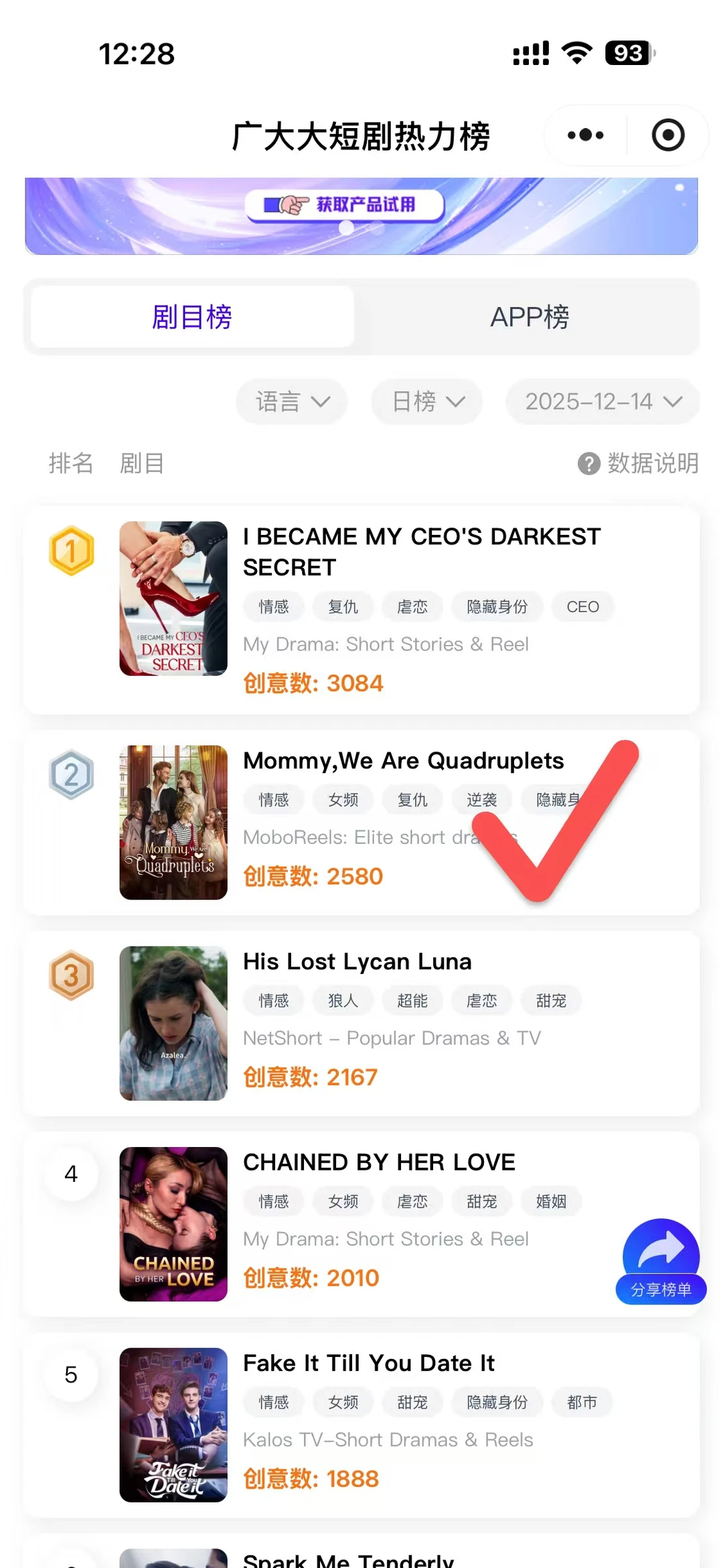 上热门啦！！短剧榜！