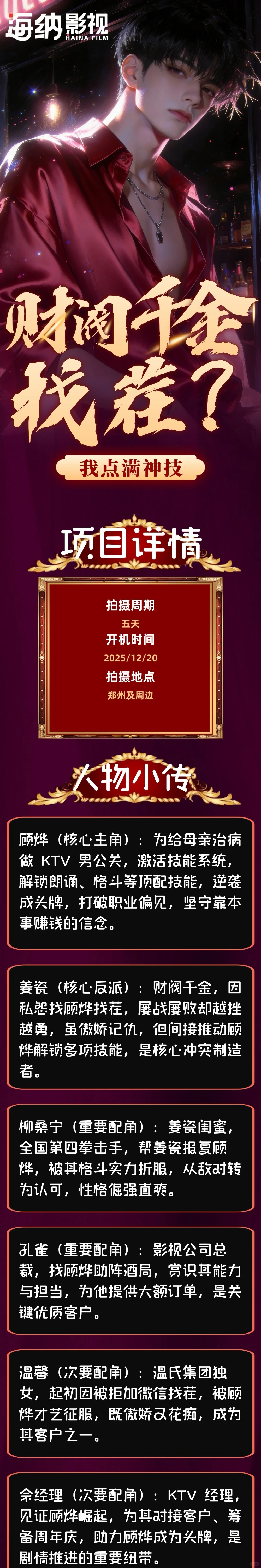 20开机！演员投资料