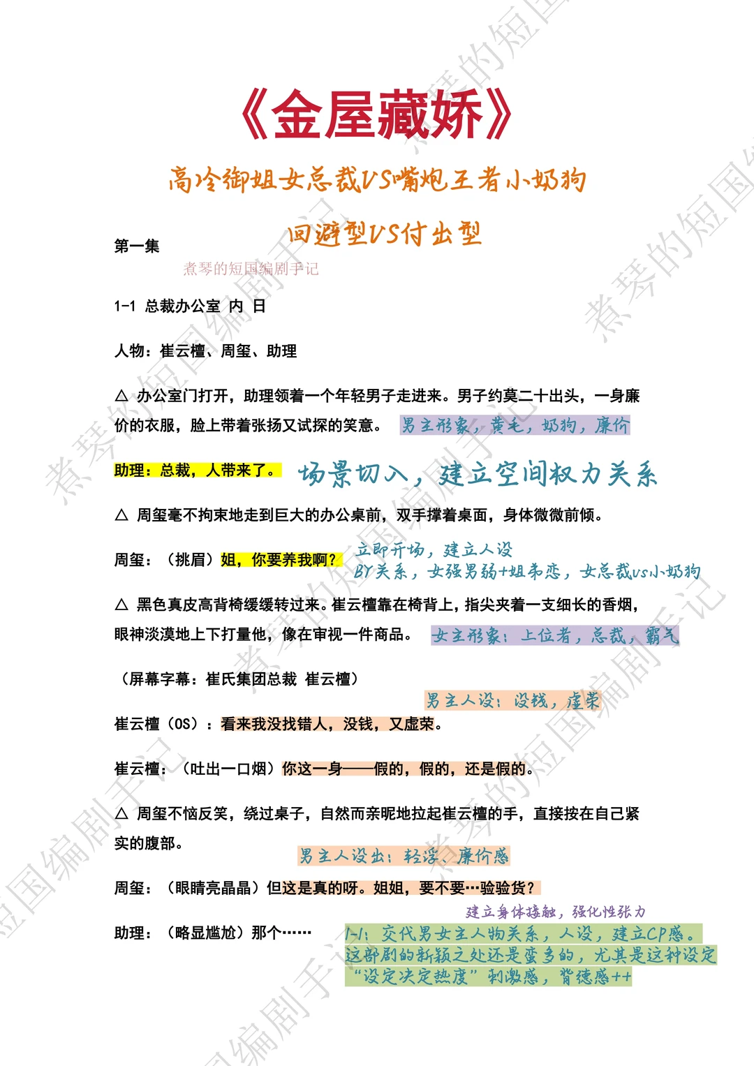 《金屋藏娇》短剧剧本拉片🎀小奶狗🆚女总裁