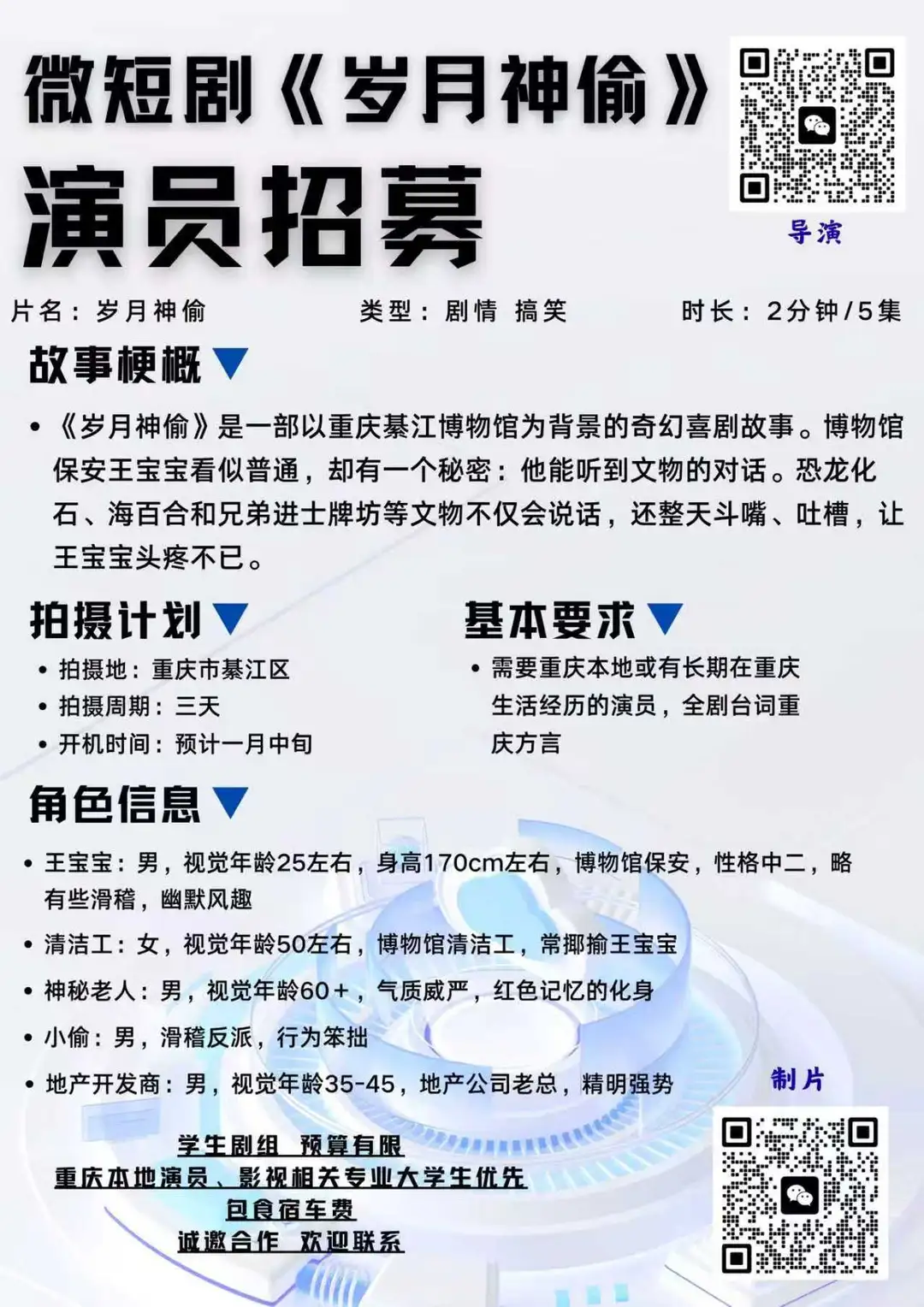 小成本微短剧招募演员，快来～