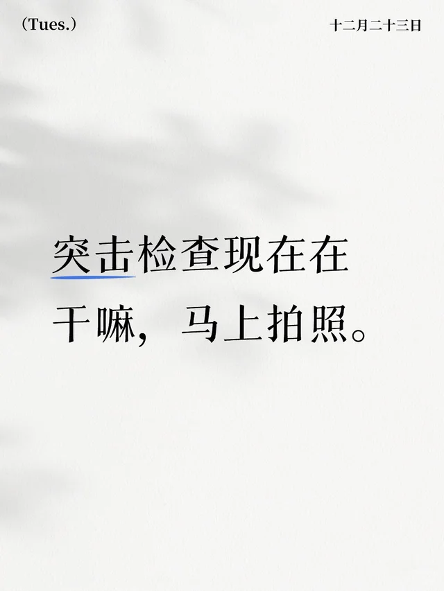 突击检查现在在干嘛，马上拍照。