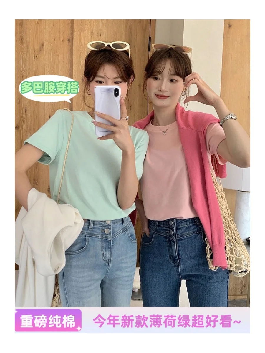 薄款正肩短袖t恤女夏季新款洋气修身显瘦显