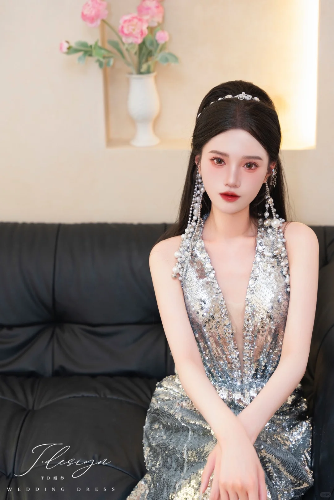 温州婚纱✨女明星既视感的银色亮片鱼尾礼服