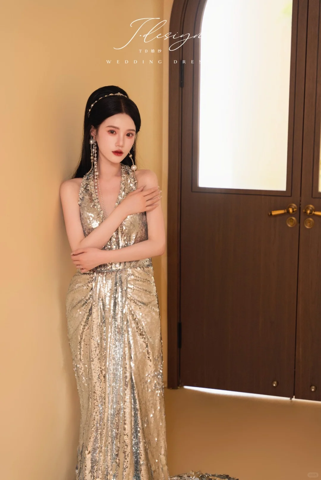 温州婚纱✨女明星既视感的银色亮片鱼尾礼服